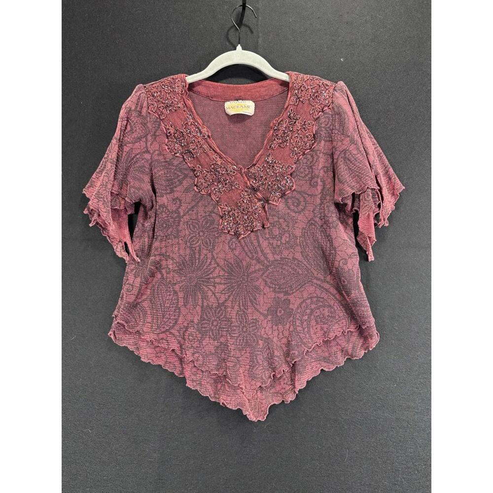 Creations Macrame’ Women’s Top Boho Fairycore Red Beaded